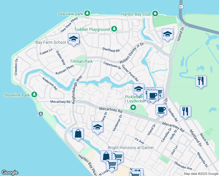 map of restaurants, bars, coffee shops, grocery stores, and more near 167 Diapian Bay in Alameda