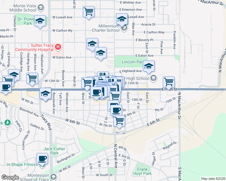 map of restaurants, bars, coffee shops, grocery stores, and more near in Mountain House