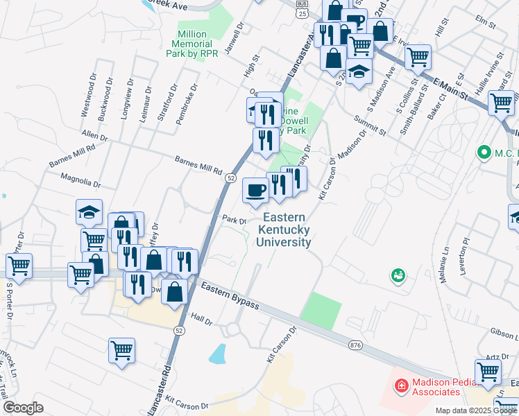 map of restaurants, bars, coffee shops, grocery stores, and more near 217 Park Drive in Richmond