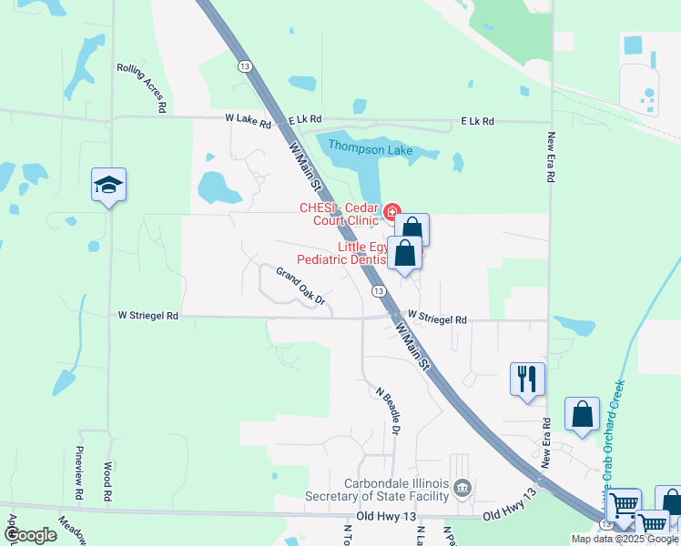 map of restaurants, bars, coffee shops, grocery stores, and more near 1210 Black Diamond Drive in Carbondale