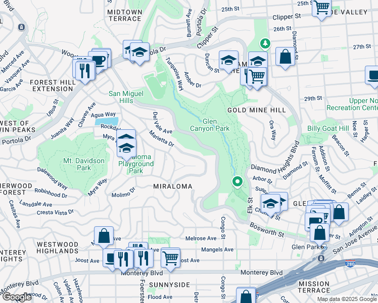 map of restaurants, bars, coffee shops, grocery stores, and more near 321 V in San Francisco