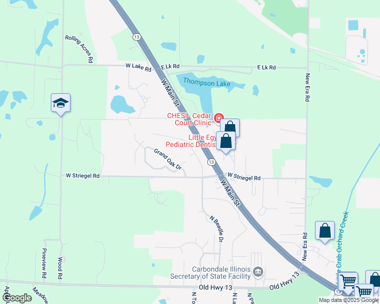 map of restaurants, bars, coffee shops, grocery stores, and more near 1210 Black Diamond Drive in Carbondale