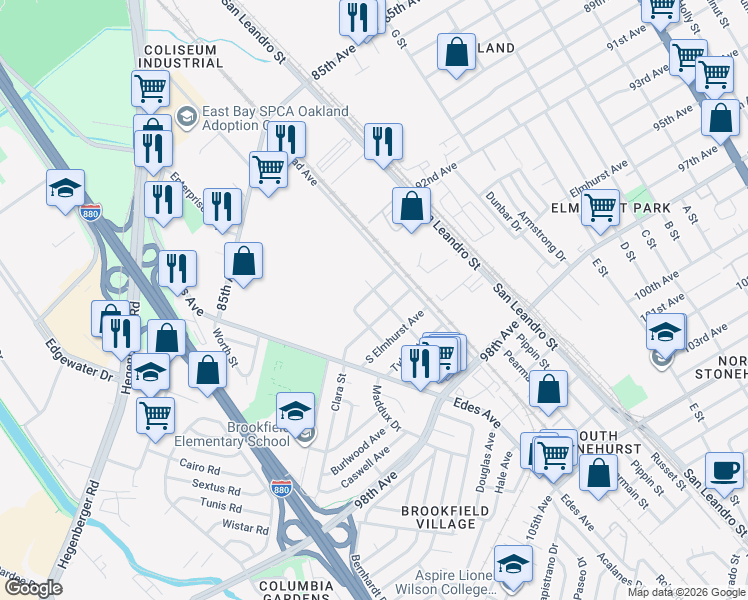map of restaurants, bars, coffee shops, grocery stores, and more near 720 Louisiana Street in Oakland