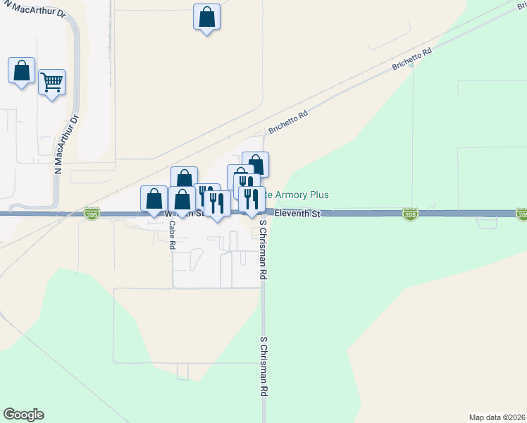 map of restaurants, bars, coffee shops, grocery stores, and more near S Chrisman Rd & 11th St in Tracy