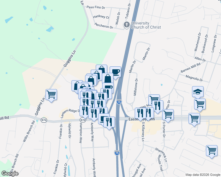 map of restaurants, bars, coffee shops, grocery stores, and more near 2222 Lantern Ridge Drive in Richmond