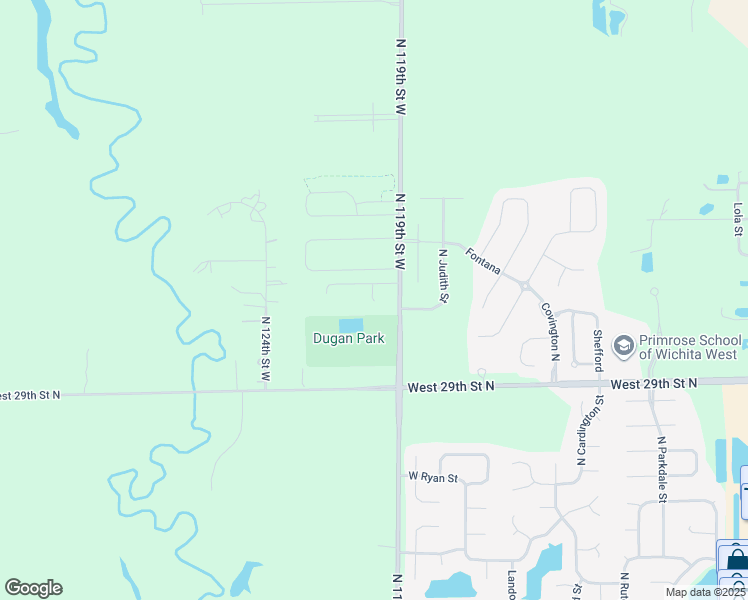 map of restaurants, bars, coffee shops, grocery stores, and more near 3131 N 119th Street West in Wichita