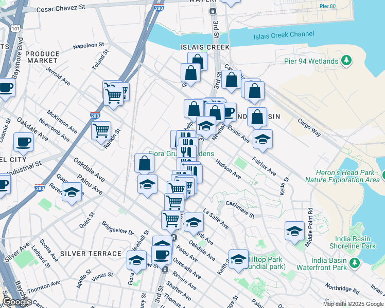 map of restaurants, bars, coffee shops, grocery stores, and more near in San Francisco
