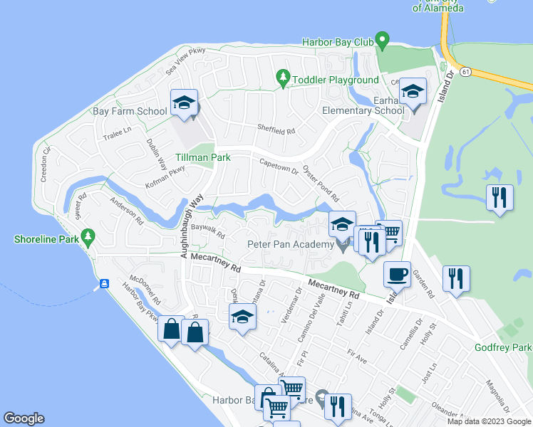 map of restaurants, bars, coffee shops, grocery stores, and more near 143 Diapian Bay in Alameda