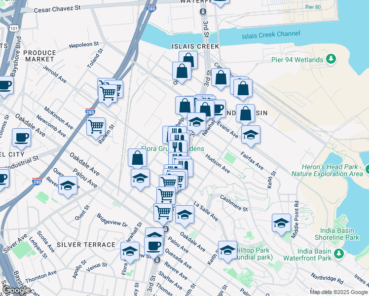map of restaurants, bars, coffee shops, grocery stores, and more near in San Francisco