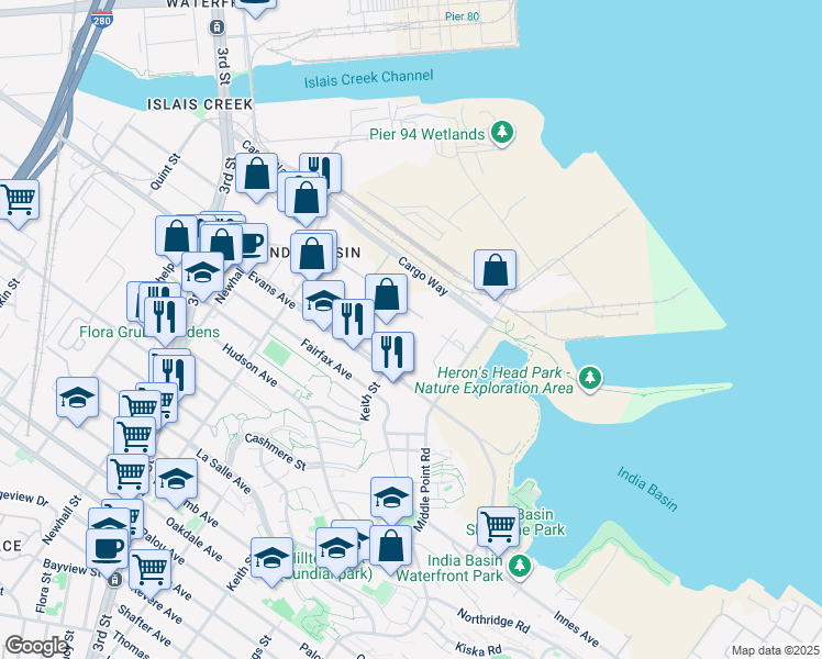 map of restaurants, bars, coffee shops, grocery stores, and more near in San Francisco