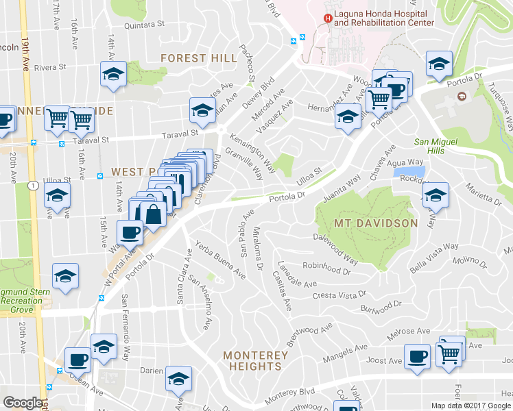 map of restaurants, bars, coffee shops, grocery stores, and more near 2 San Pablo Avenue in San Francisco