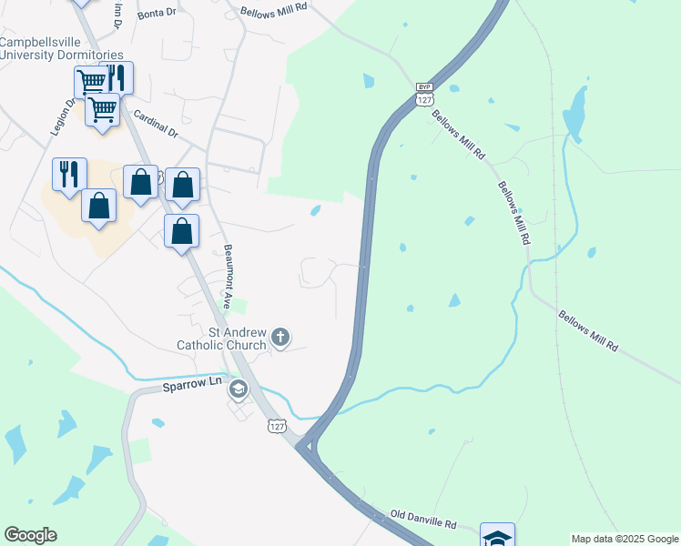 map of restaurants, bars, coffee shops, grocery stores, and more near 115 Joshua Way in Harrodsburg
