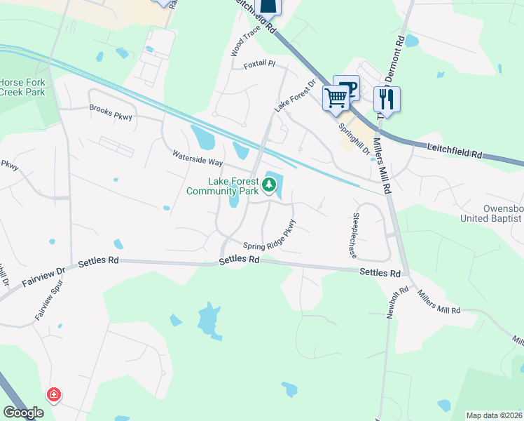 map of restaurants, bars, coffee shops, grocery stores, and more near 4546 Fountain View Trce in Owensboro