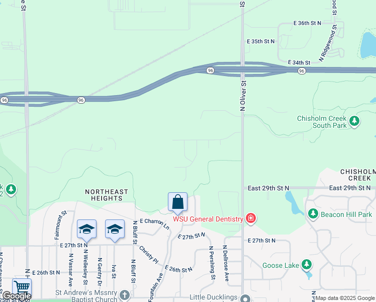 map of restaurants, bars, coffee shops, grocery stores, and more near 3120 Applewood Street in Wichita