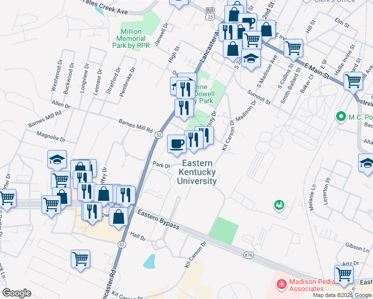 map of restaurants, bars, coffee shops, grocery stores, and more near 217 Park Drive in Richmond