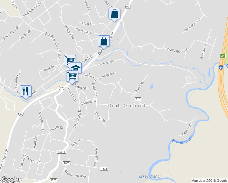 map of restaurants, bars, coffee shops, grocery stores, and more near 139 Holmes Drive in Crab Orchard