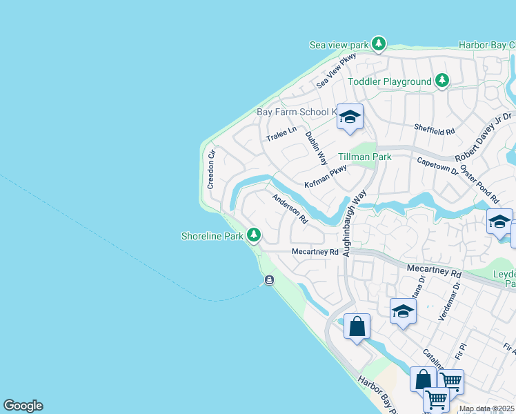 map of restaurants, bars, coffee shops, grocery stores, and more near 33 McMurty Court in Alameda