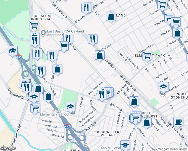 map of restaurants, bars, coffee shops, grocery stores, and more near 720 Louisiana Street in Oakland