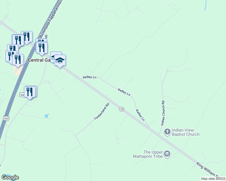 map of restaurants, bars, coffee shops, grocery stores, and more near 292 Kelley Lane in King William