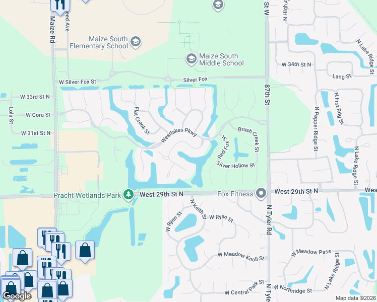 map of restaurants, bars, coffee shops, grocery stores, and more near 3024 Den Hollow Circle in Wichita