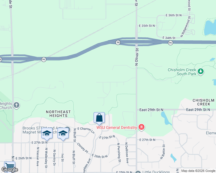 map of restaurants, bars, coffee shops, grocery stores, and more near 3120 Applewood Street in Wichita