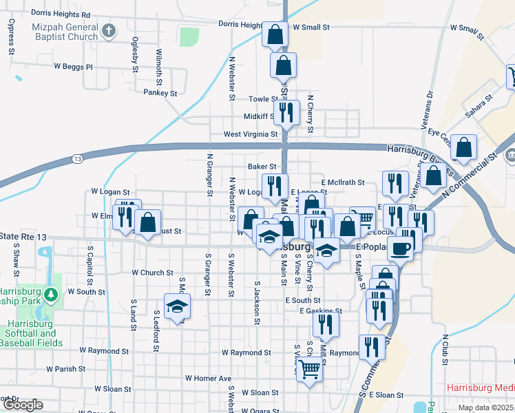 map of restaurants, bars, coffee shops, grocery stores, and more near 299 N Jackson St in Harrisburg