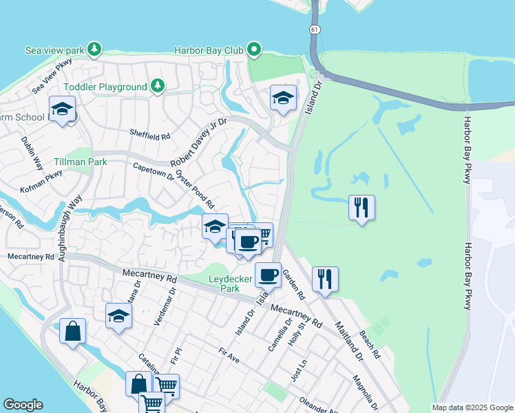 map of restaurants, bars, coffee shops, grocery stores, and more near 21 Oyster Shoals in Alameda