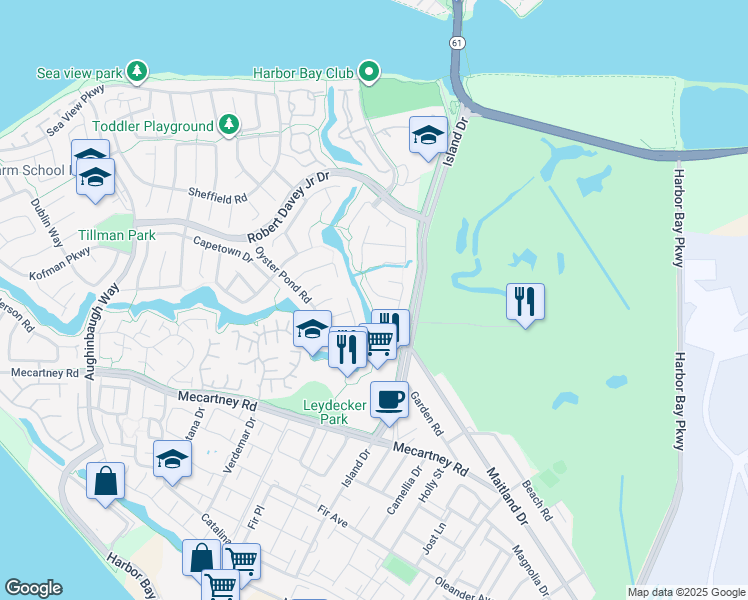 map of restaurants, bars, coffee shops, grocery stores, and more near 21 Oyster Shoals in Alameda