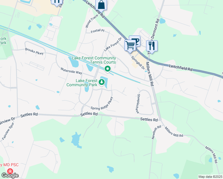 map of restaurants, bars, coffee shops, grocery stores, and more near Spring Ridge Parkway in Owensboro