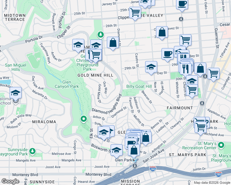 map of restaurants, bars, coffee shops, grocery stores, and more near in San Francisco