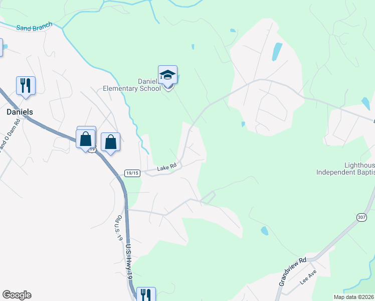 map of restaurants, bars, coffee shops, grocery stores, and more near 268 4h Lake Rd in Daniels