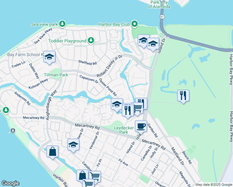 map of restaurants, bars, coffee shops, grocery stores, and more near 2 Avondale Landing in Alameda