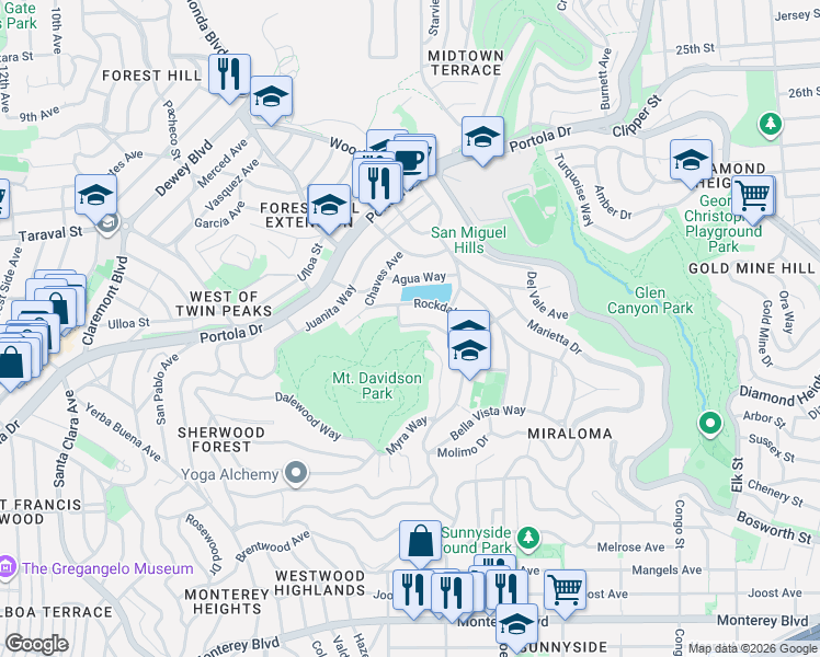 map of restaurants, bars, coffee shops, grocery stores, and more near 787 Myra Way in San Francisco