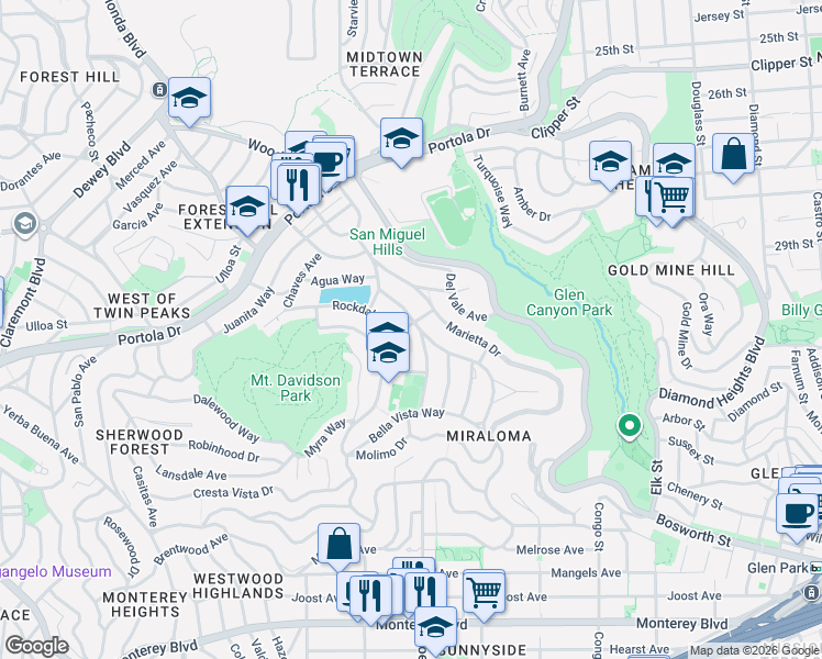 map of restaurants, bars, coffee shops, grocery stores, and more near in San Francisco