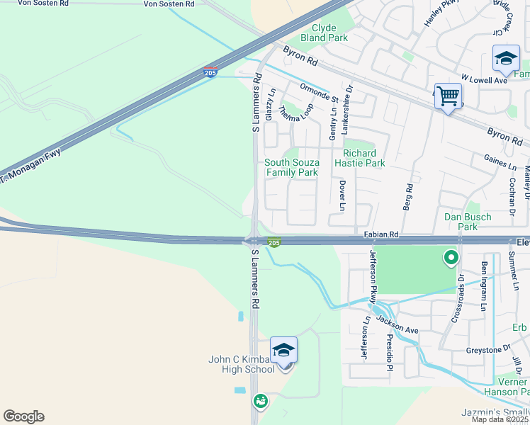 map of restaurants, bars, coffee shops, grocery stores, and more near 3262 James Anthony Drive in Tracy
