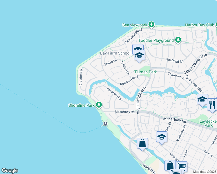 map of restaurants, bars, coffee shops, grocery stores, and more near 331 Anderson Road in Alameda