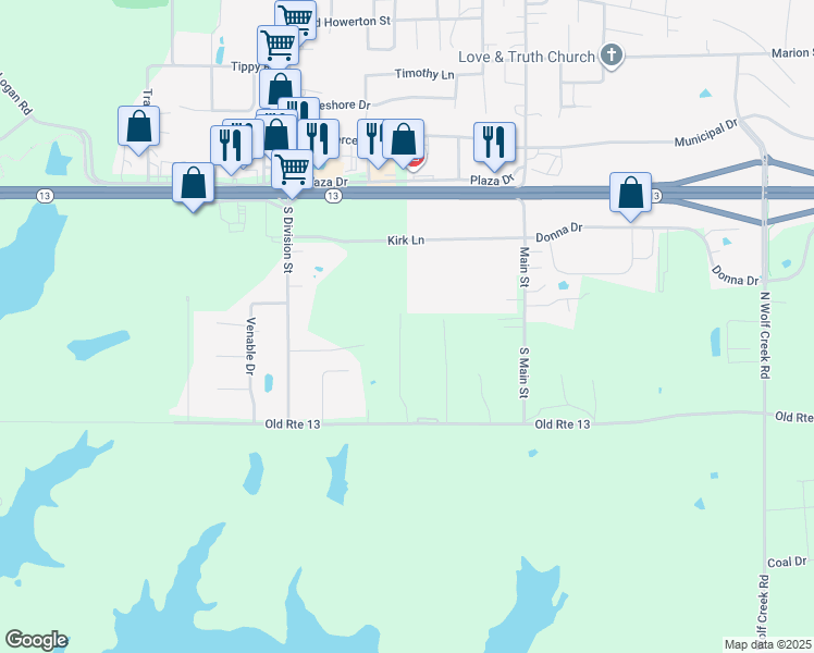 map of restaurants, bars, coffee shops, grocery stores, and more near 1609 Meadowbrook Drive in Carterville