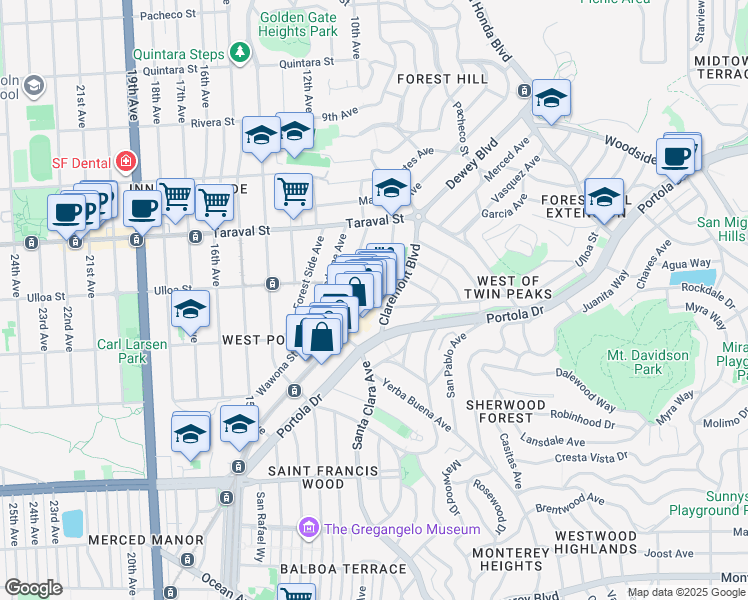 map of restaurants, bars, coffee shops, grocery stores, and more near in San Francisco