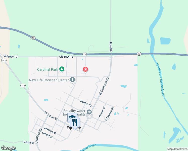 map of restaurants, bars, coffee shops, grocery stores, and more near 167 West Davis Street in Equality