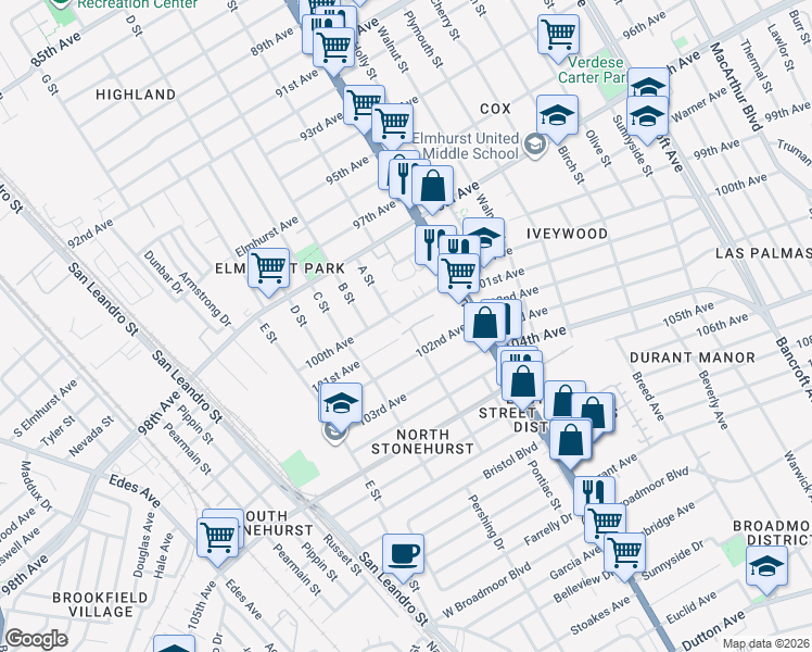 map of restaurants, bars, coffee shops, grocery stores, and more near 7 Town Square Place in Oakland