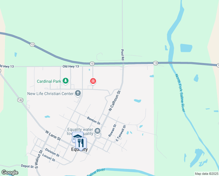 map of restaurants, bars, coffee shops, grocery stores, and more near 167 West Davis Street in Equality