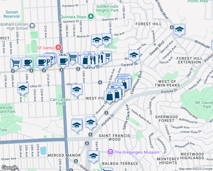 map of restaurants, bars, coffee shops, grocery stores, and more near in San Francisco