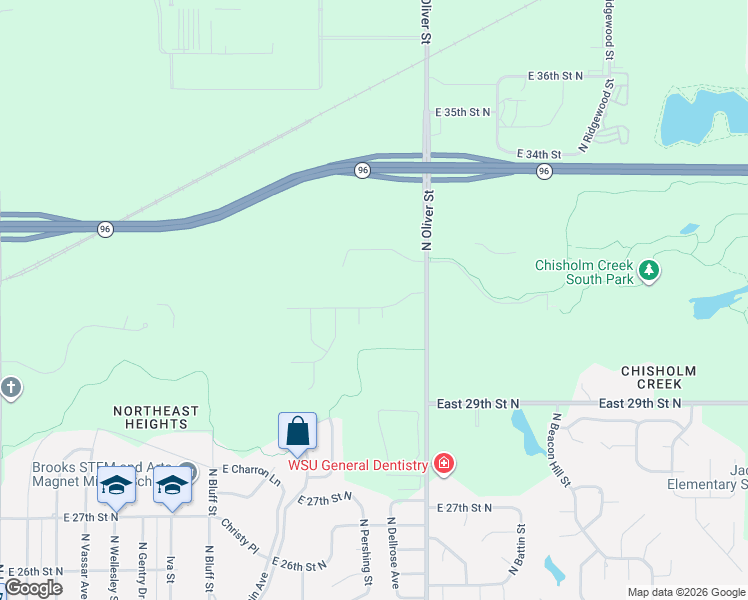 map of restaurants, bars, coffee shops, grocery stores, and more near 4628 East Norwood Lane in Wichita