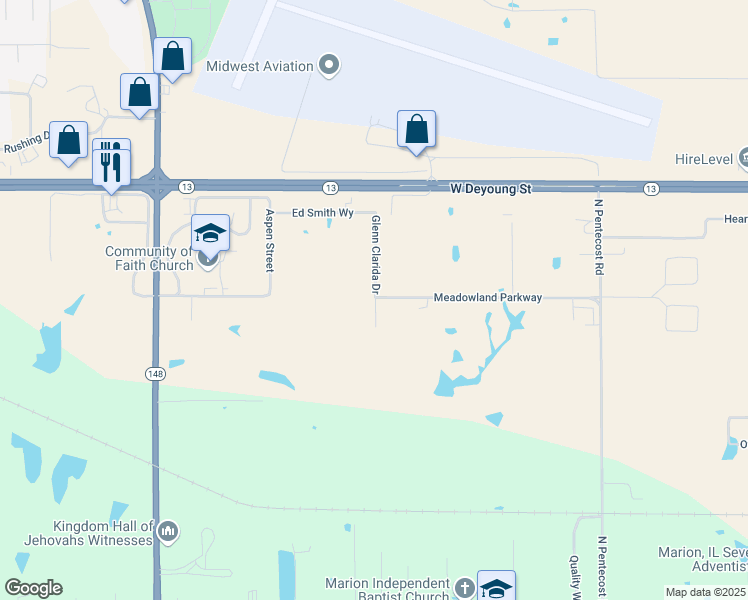 map of restaurants, bars, coffee shops, grocery stores, and more near Circuit City Road in Marion