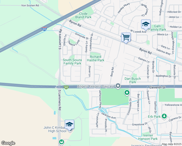 map of restaurants, bars, coffee shops, grocery stores, and more near 1214 Dover Lane in Tracy