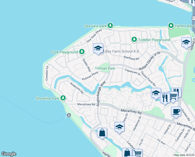 map of restaurants, bars, coffee shops, grocery stores, and more near 741 Limerick Lane in Alameda