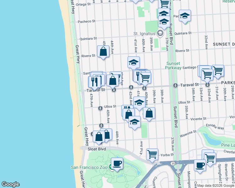 map of restaurants, bars, coffee shops, grocery stores, and more near in San Francisco