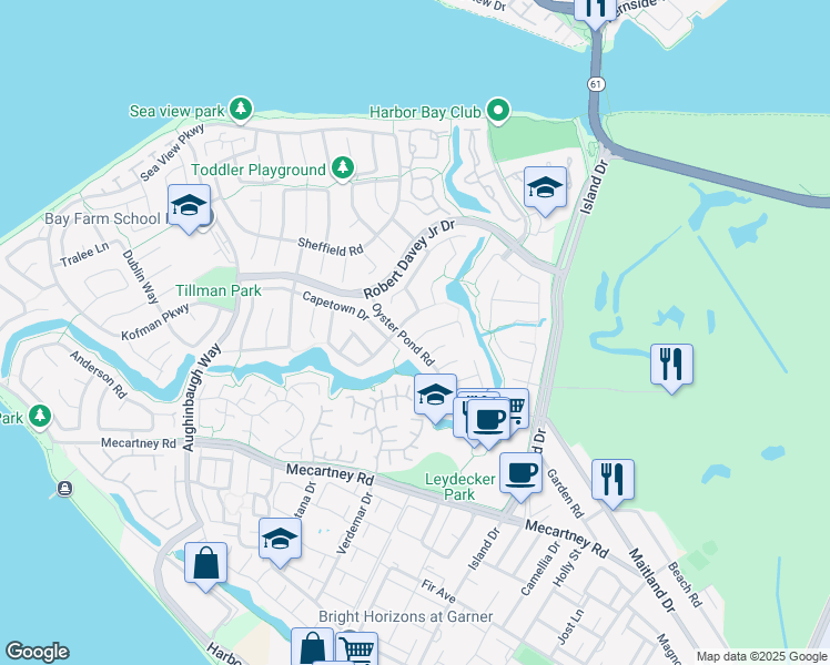 map of restaurants, bars, coffee shops, grocery stores, and more near 9 Steuben Bay in Alameda
