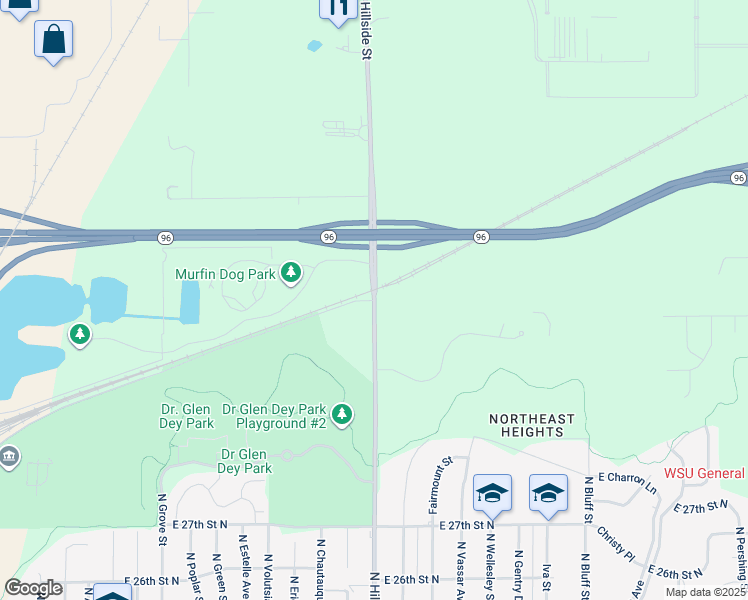 map of restaurants, bars, coffee shops, grocery stores, and more near 3850 North Hydraulic Street in Wichita