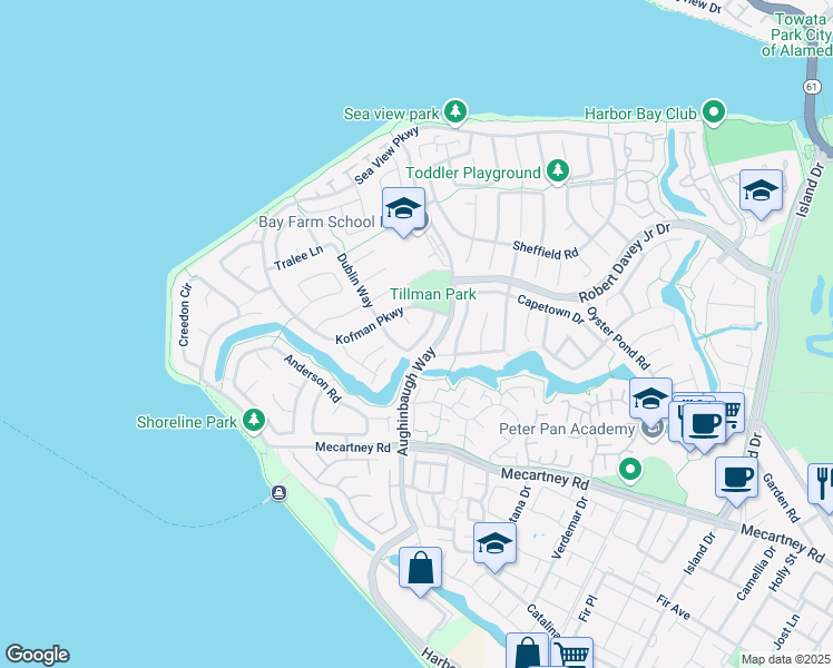 map of restaurants, bars, coffee shops, grocery stores, and more near 741 Limerick Lane in Alameda